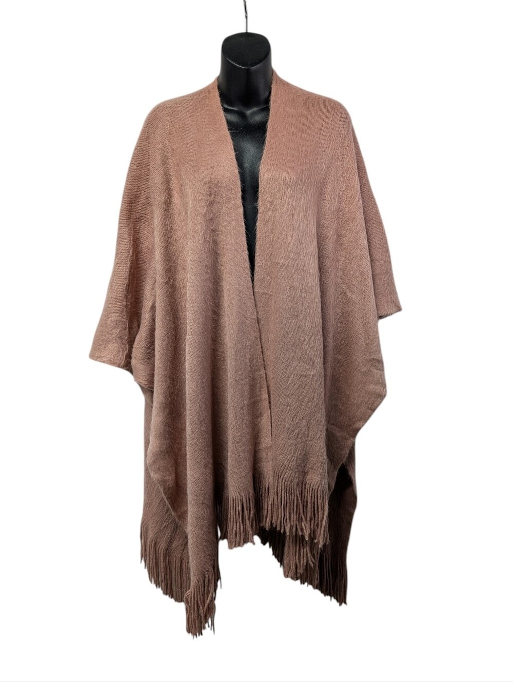 LC Lauren Conrad Women's Mauve Pink Fringe Poncho Wrap Fuzzy Cozy One Size